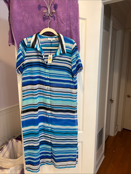 Calvin Klein Other - NWT Calvin Klein Blue Black White Striped Swim Coverup